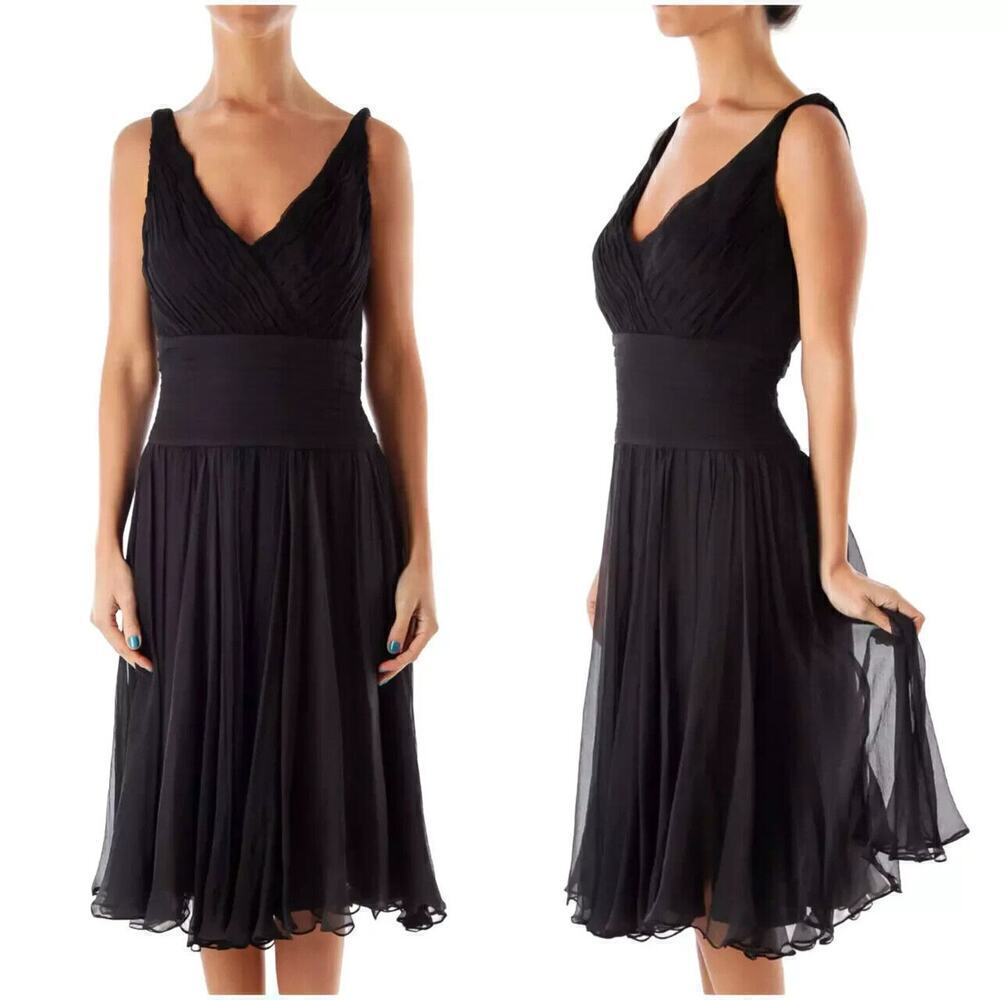 Tadashi Shoji Collection Silk Chiffon Dress Size 2 Black Cocktail Evening